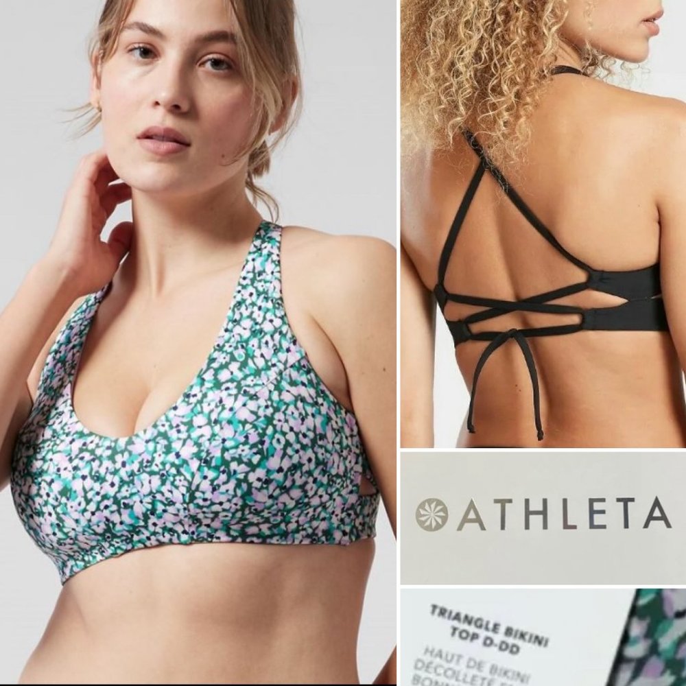 Athleta szS cupD-DD $64 Tie-Back NWT Triangle BIKINI Top Adjusts Swim Beach Pool